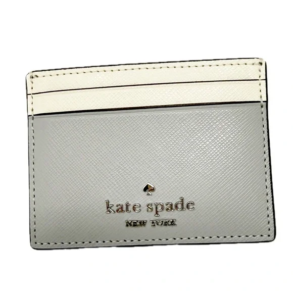 Kate Spade Madison Colorblock Saffiano Leather Slim Cardholder Cream/Plat. Gray - Picture 12 of 15